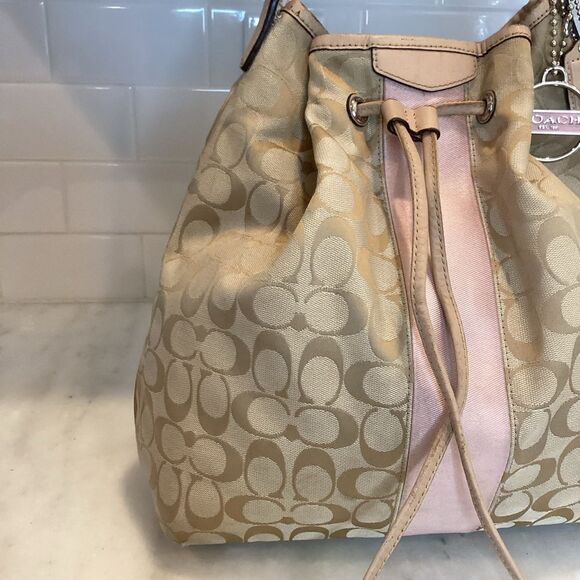 Coach Signature Stripe Jacquard Drawstring Large Tote Bag - Picture 3 of 16